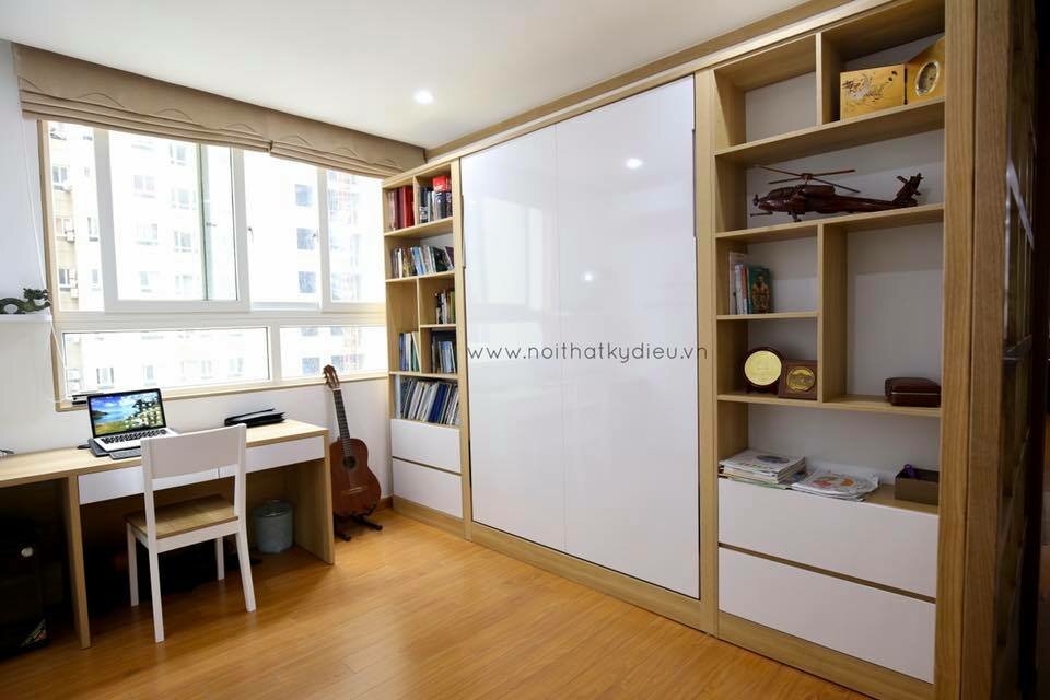 Giường gấp thông minh kết hợp với tủ sách